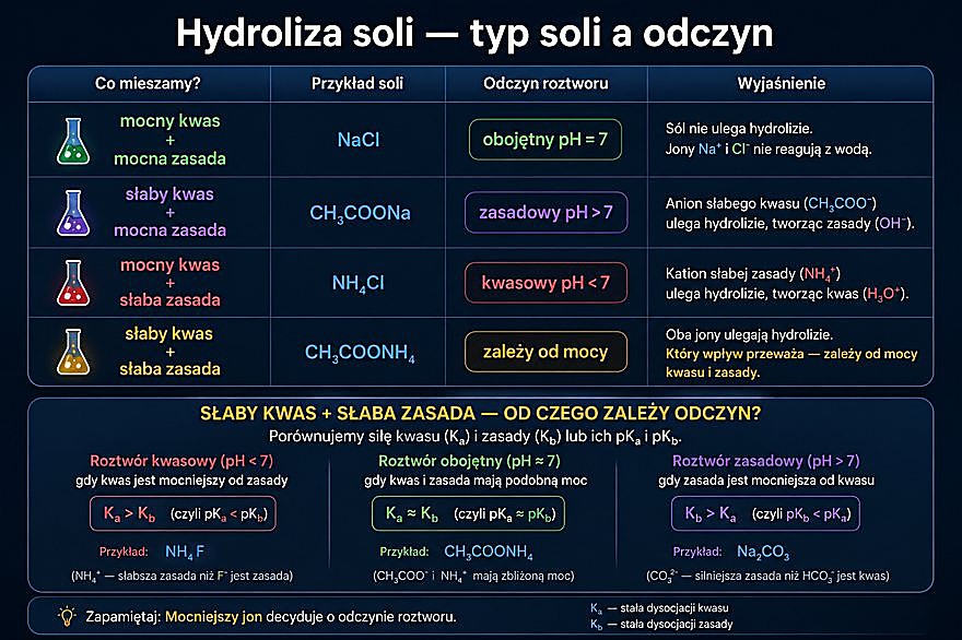 Hydroliza soli — typ soli a odczyn roztworu