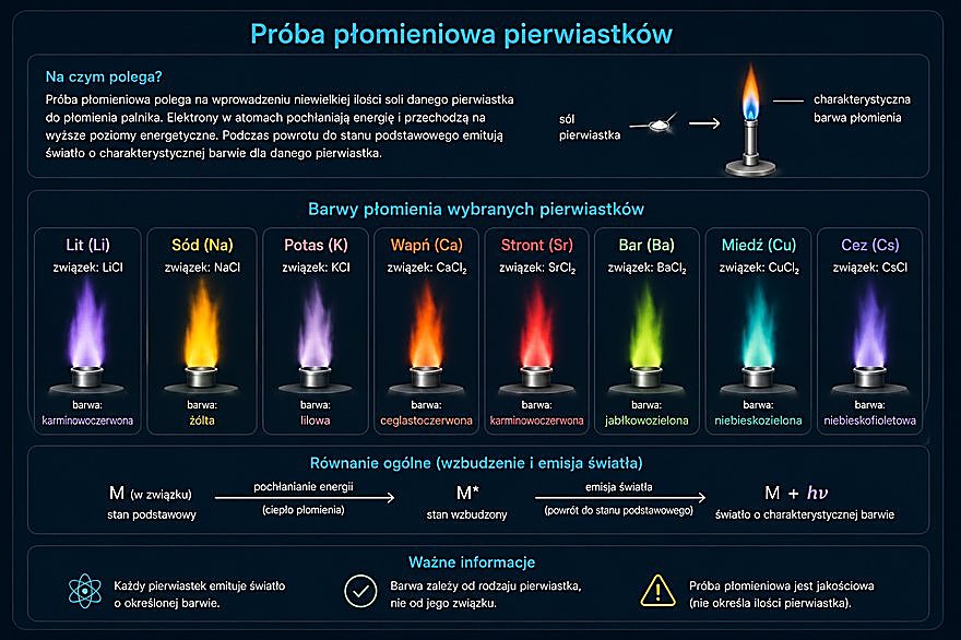 Próba płomieniowa — barwy płomienia wybranych pierwiastków