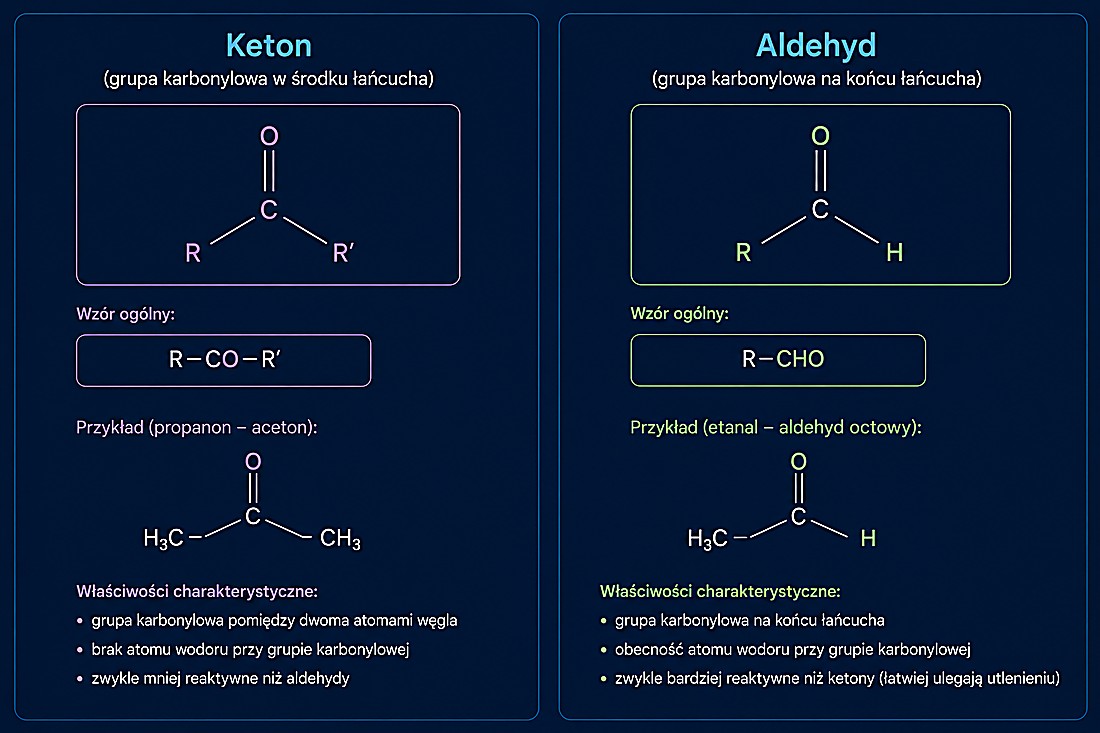 Keton vs Aldehyd — porównanie budowy grupy karbonylowej