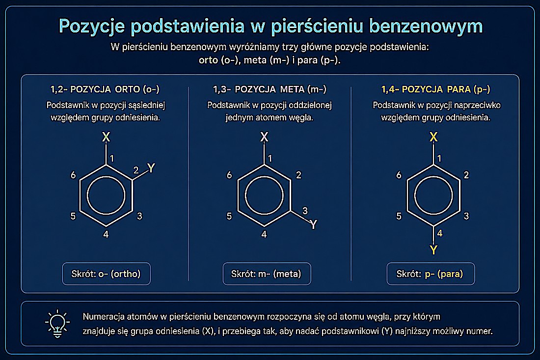 Pozycje podstawienia w pierścieniu benzenowym — orto, meta, para