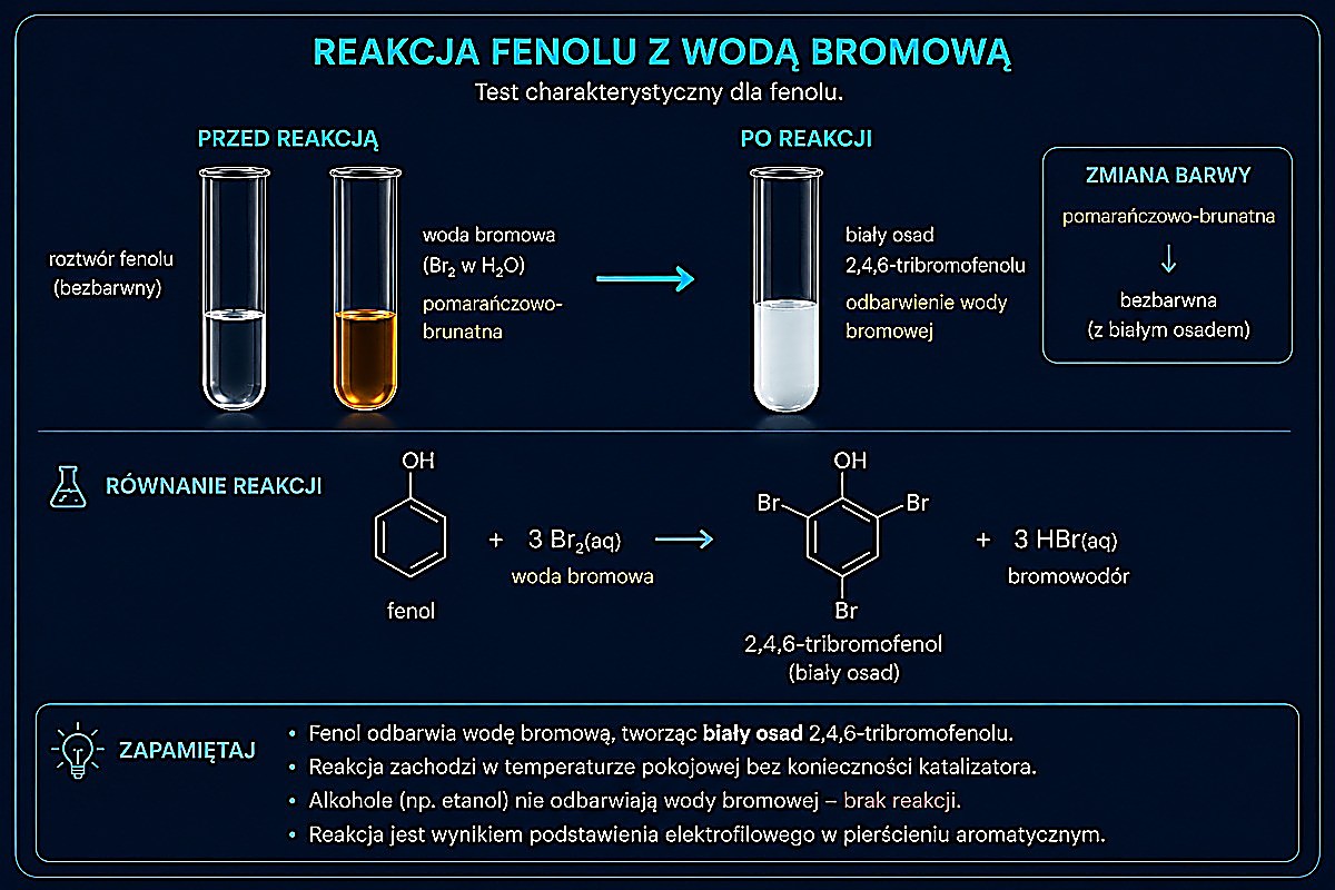 Reakcja fenolu z wodą bromową — biały osad 2,4,6-tribromofenolu